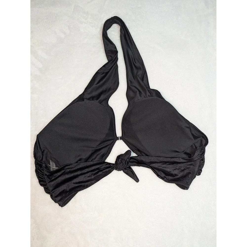 Victoria's‎ Secret Black Halter Bikini Top XXL Deep Plunge Front Tie Swim Top